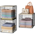 3PCS Stackable Closet Organizers with Wood Top – Black Metal