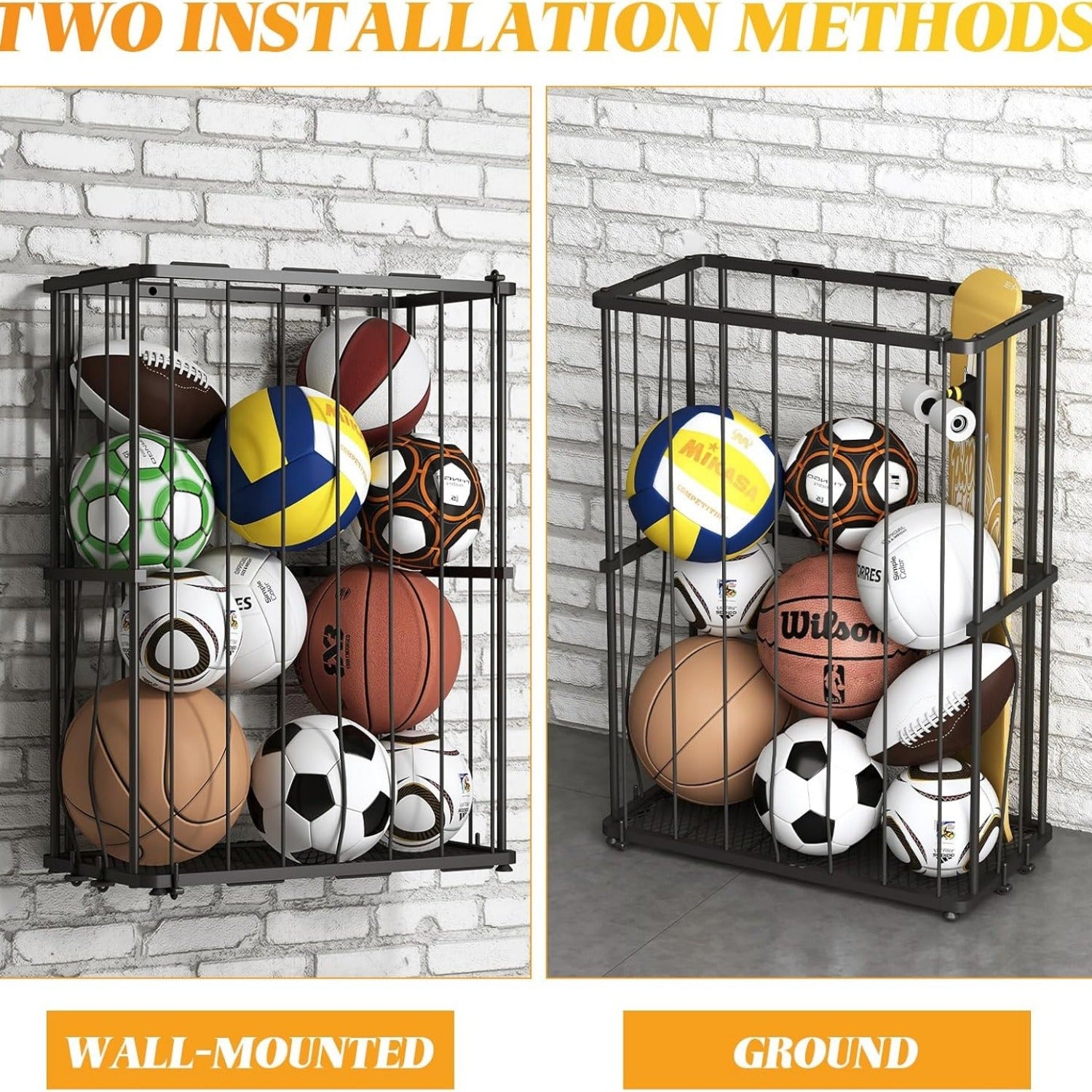 Wall & Floor Garage Ball Organizer , Black