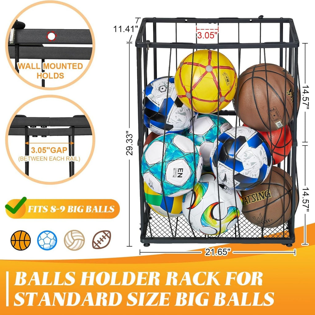 Wall & Floor Garage Ball Organizer , Black